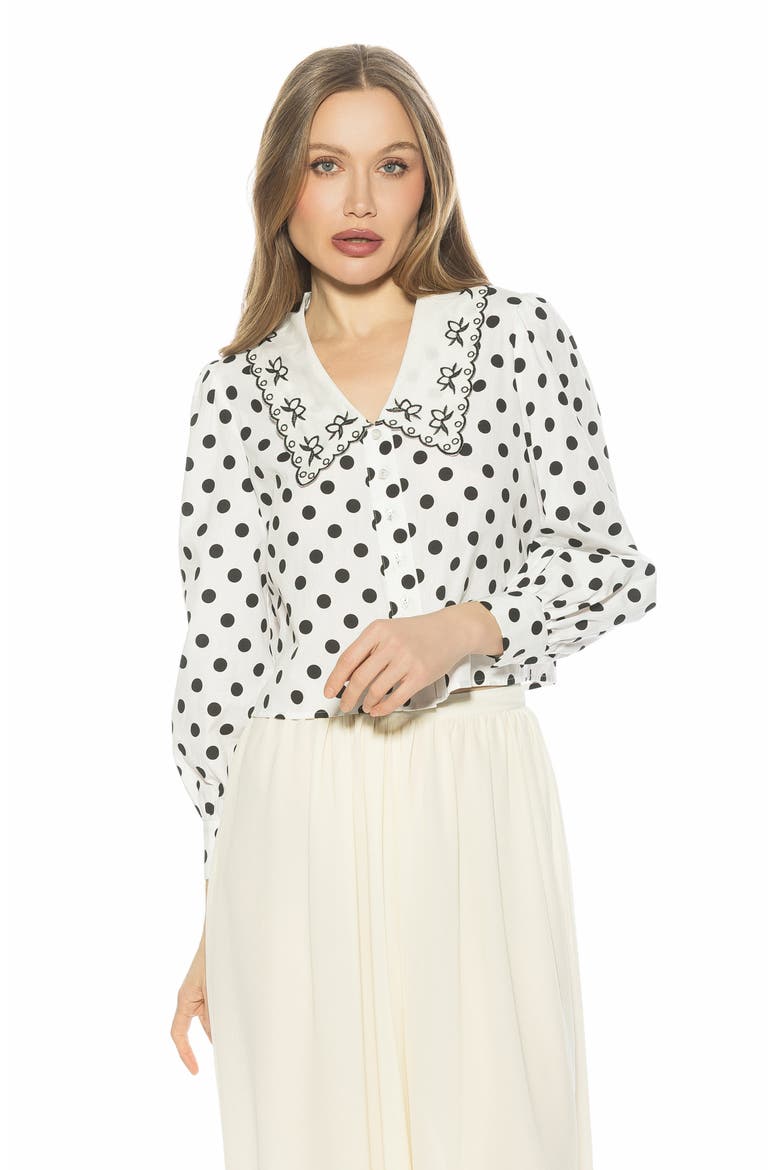Issey Embroidered Collar Button-Up Shirt, Alternate, color, IVORY POLKA