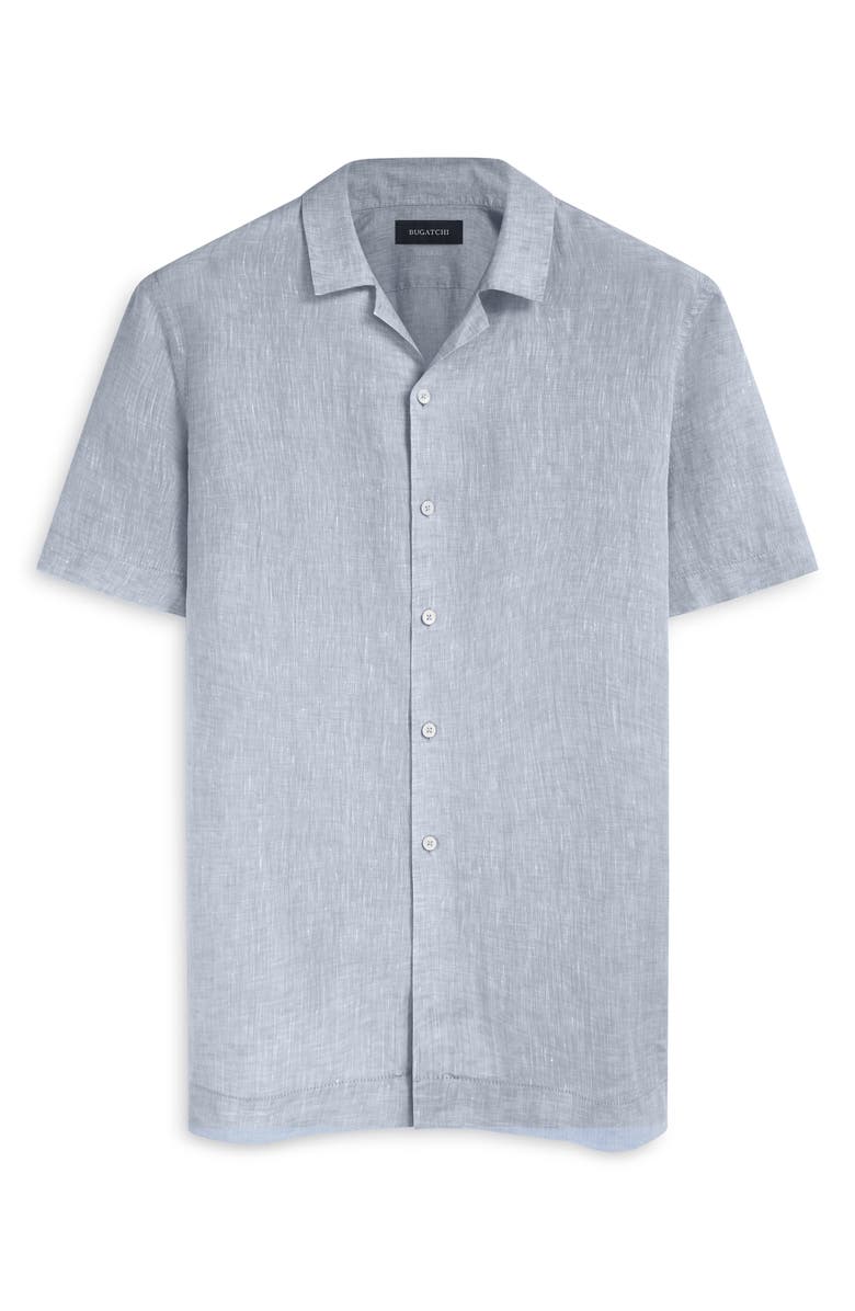 Bugatchi Jackson Shaped Fit Linen Button-Up Camp Shirt, Alternate, color, Navy