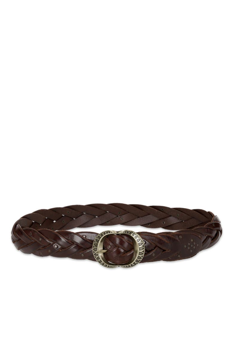 Woven Leather Studded Belt, Main, color, Leather