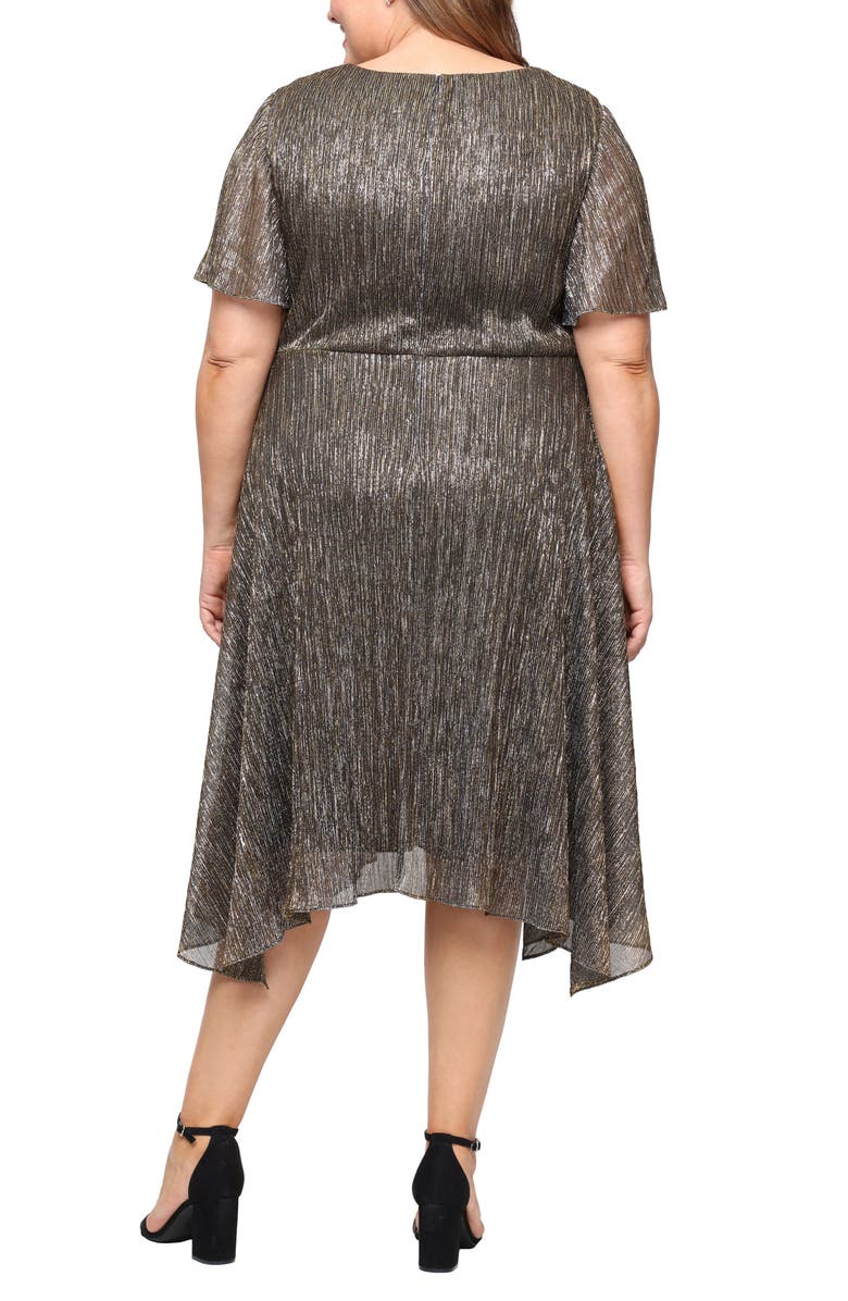 SL FASHIONS Knot Front Metallic Midi Cocktail Dress, Alternate, color, Black Gold