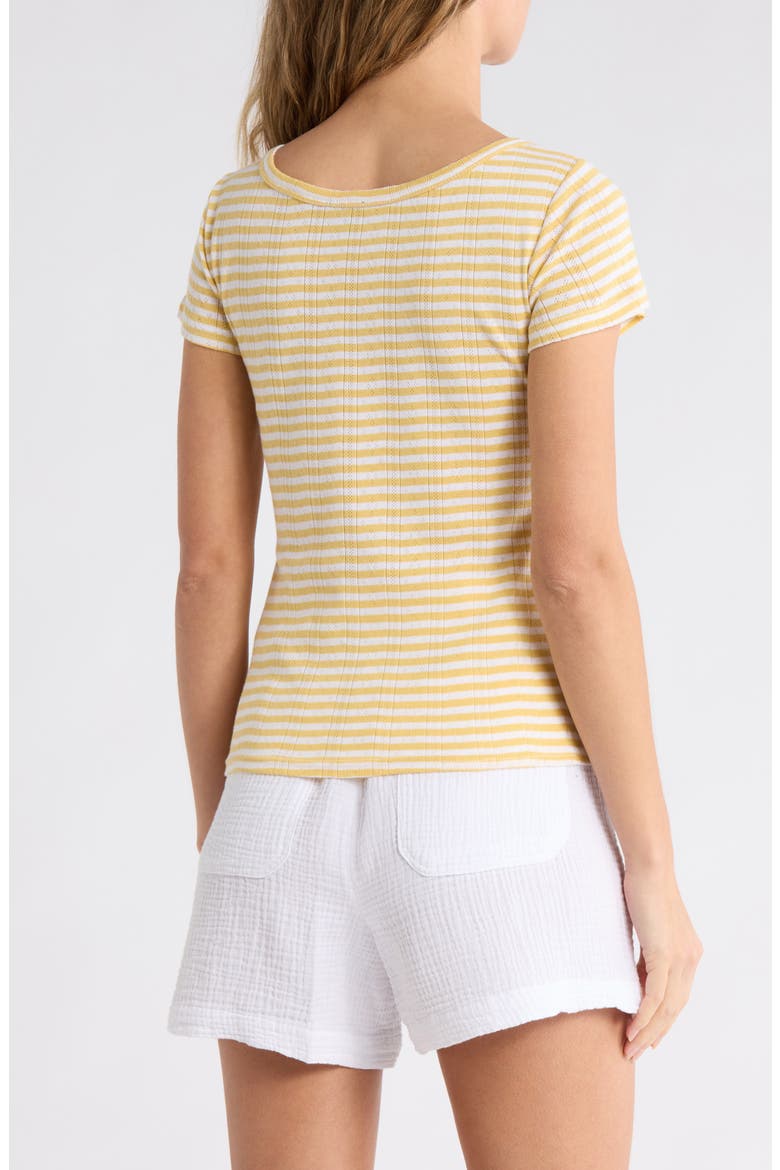 Boat Neck Pointelle T-Shirt, Alternate, color, HONEYSUCKLE BEIGE/ WHITE