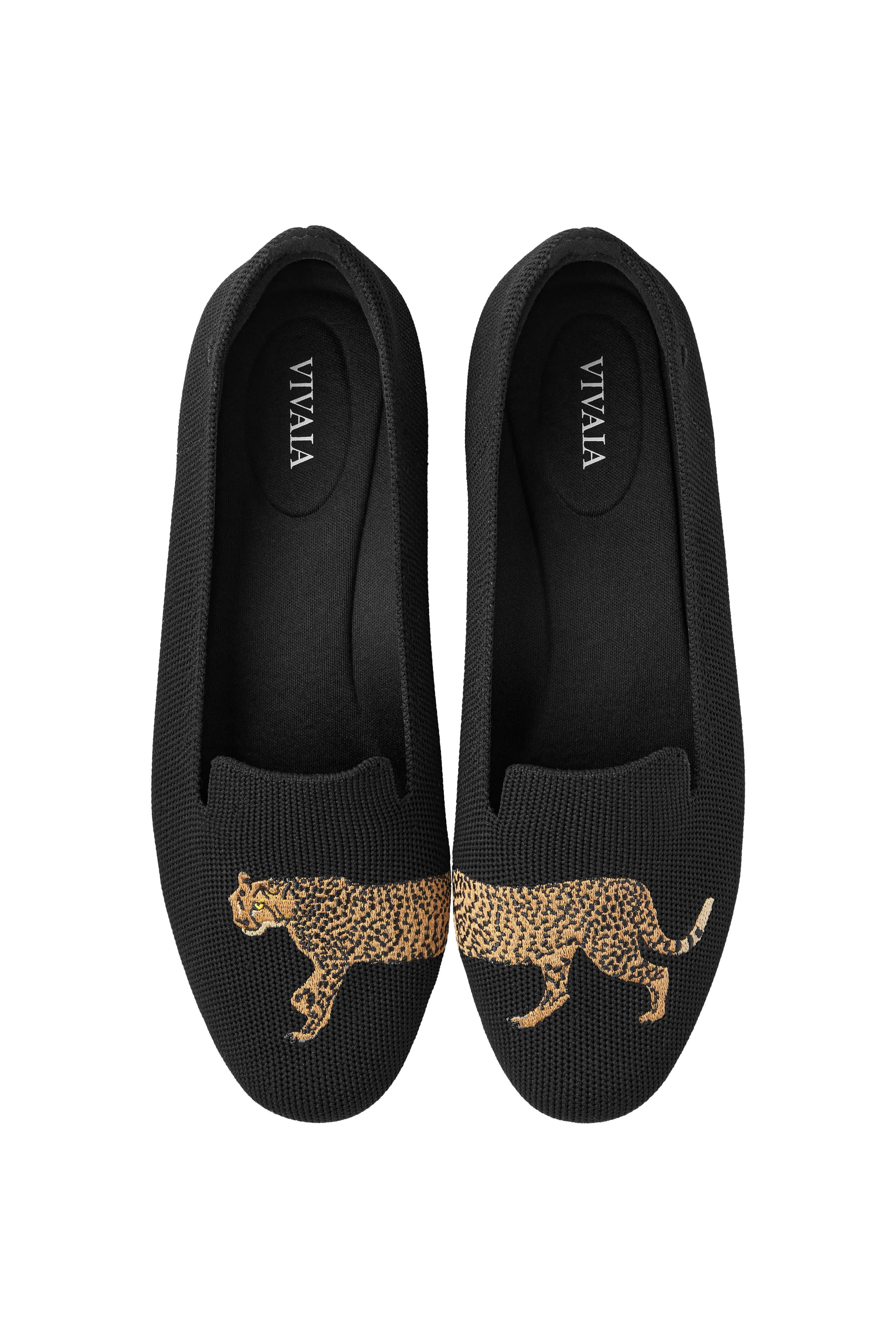 VIVAIA Round-Toe Embroidered Loafers, Main, color, Black - Cheetah
