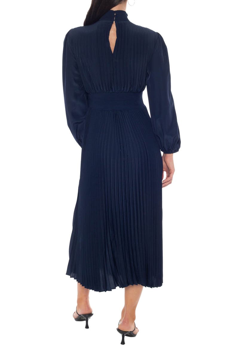 Pleated Long Sleeve Maxi Dress, Alternate, color, DARK NAVY
