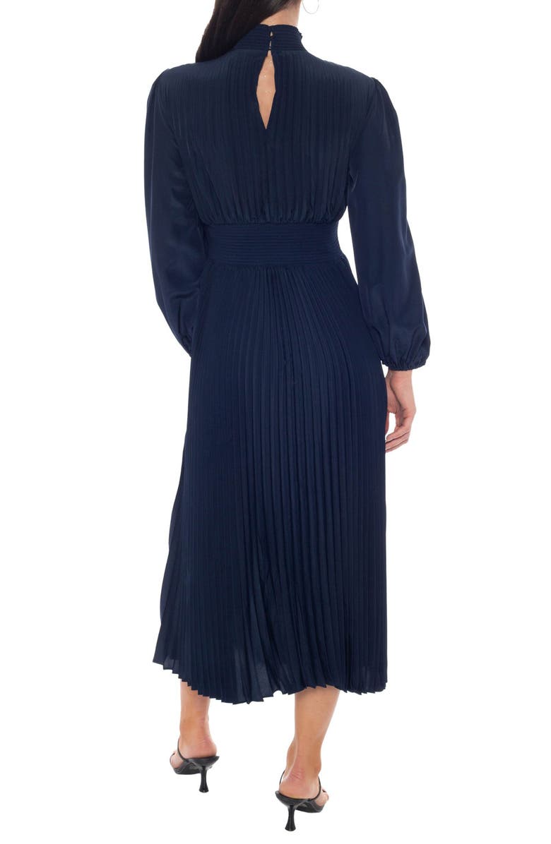 Oleg Cassini Pleated Long Sleeve Maxi Dress, Alternate, color, Dark Navy