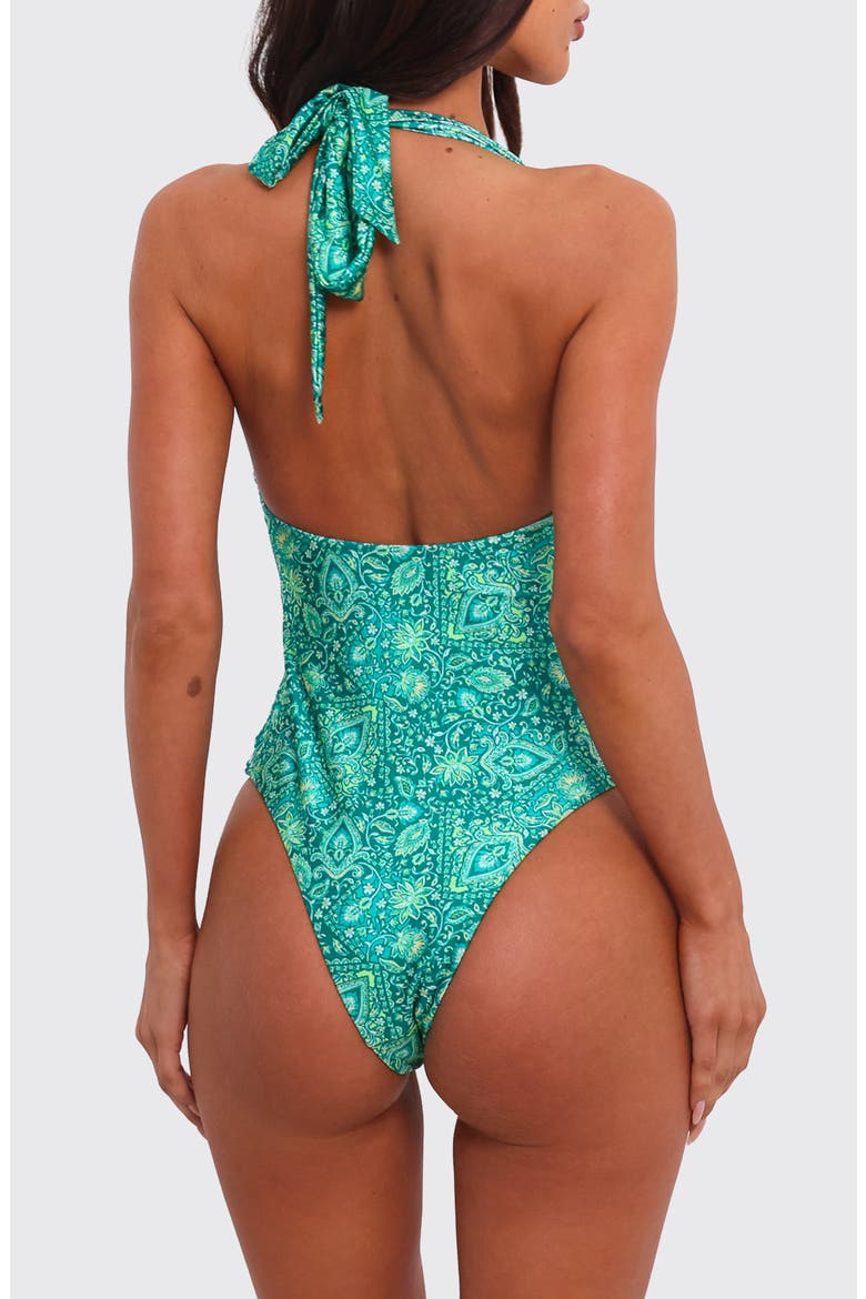 Halter One-Piece Swimsuit, Alternate, color, EMERALD AURA