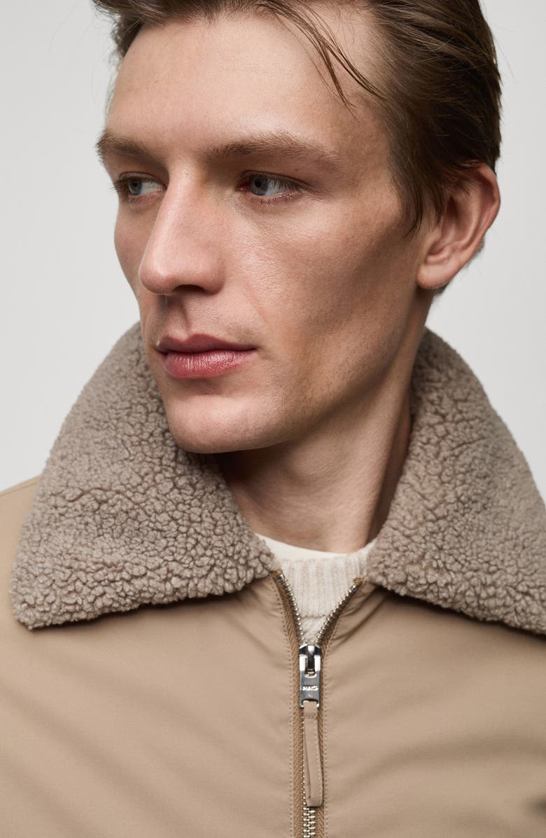 MANGO Water Repellent Insulated Jacket with Faux Shearling Collar, Alternate, color,