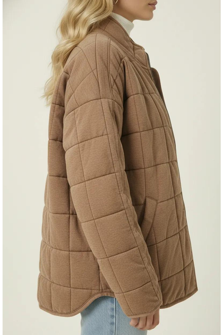 Quilted Fleece Long Sleeve Jacket, Alternate, color, Camel