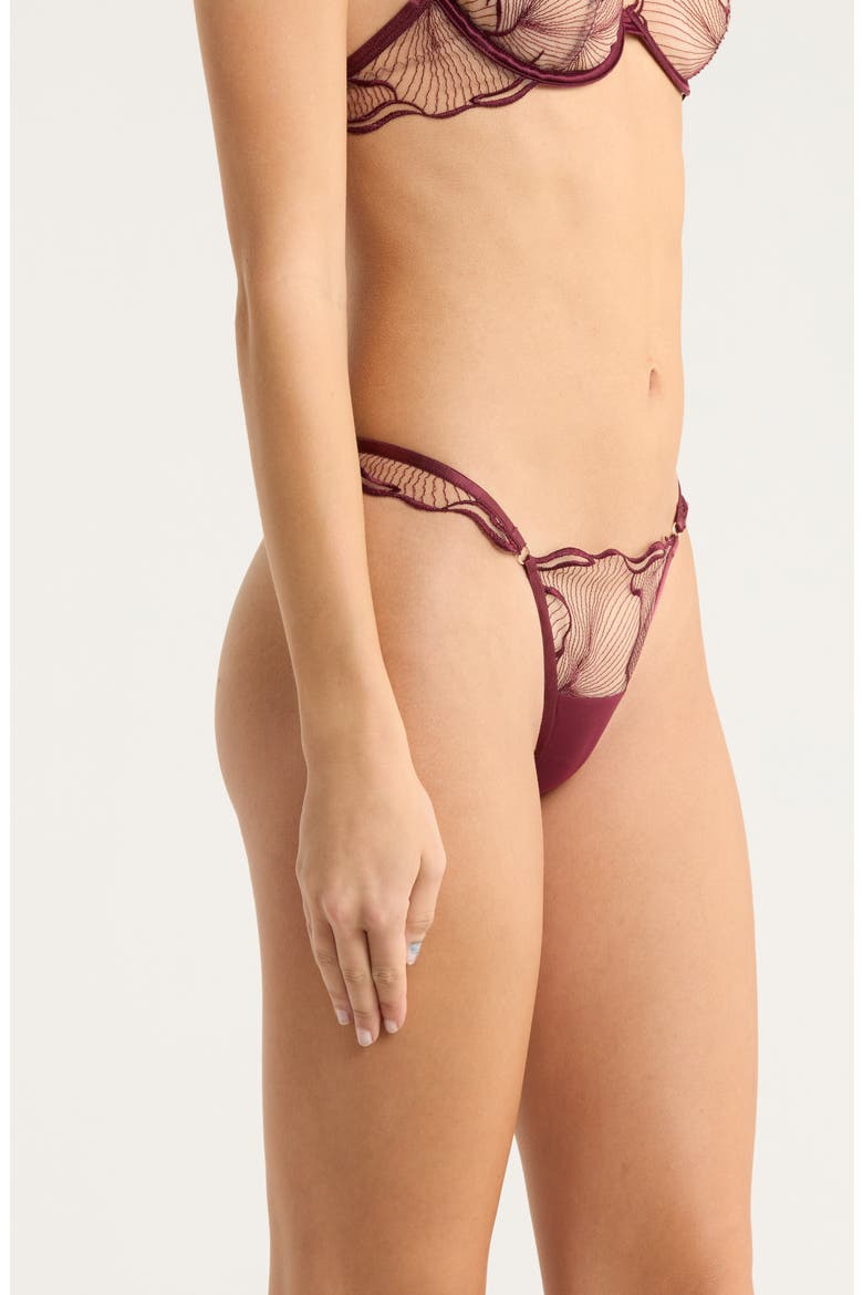 Marabel Embroidered Stretch Mesh Thong, Alternate, color, CHERRY LACQUER/ SHEER