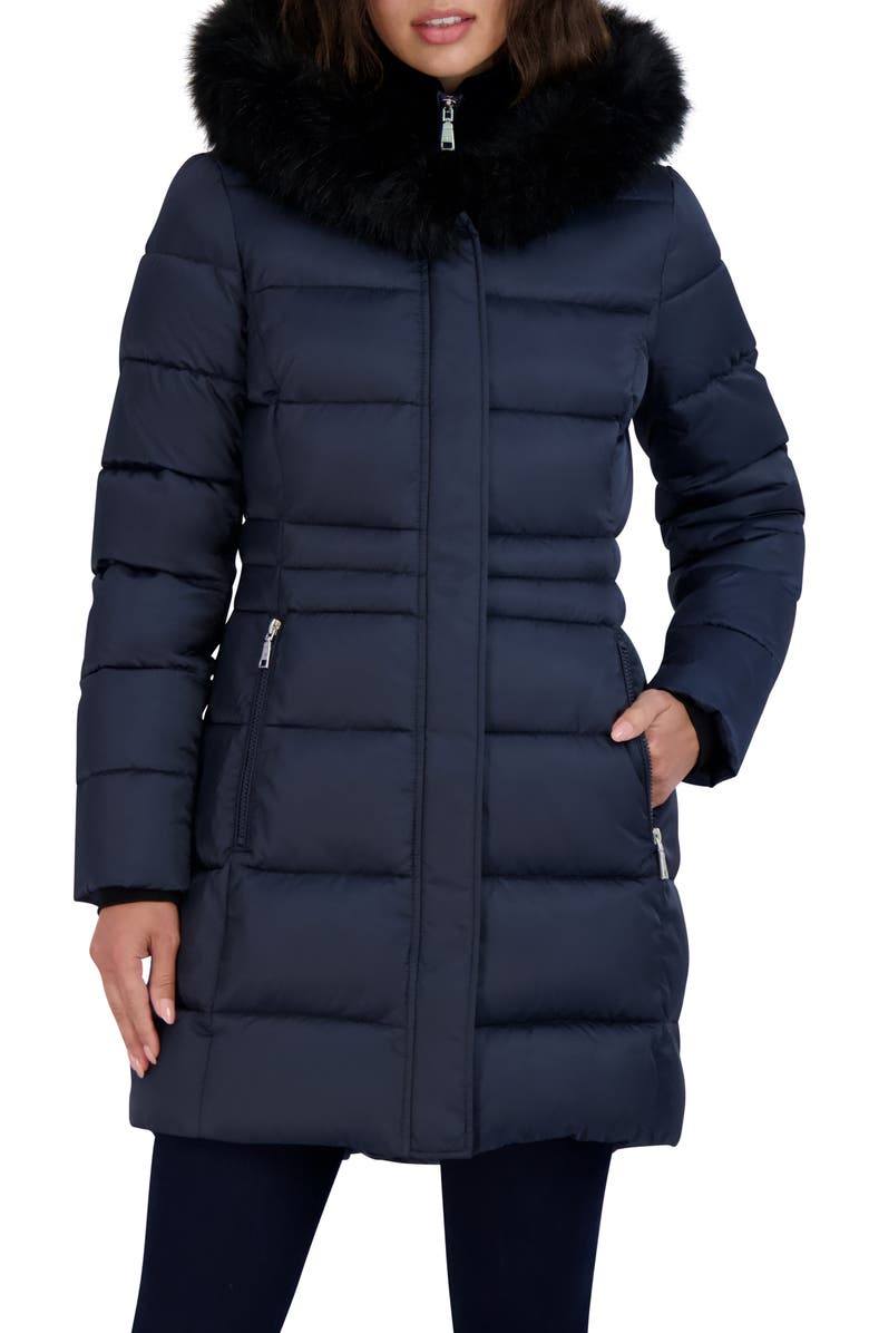 Tahari Dana Puffer Coat with Faux Fur Trim, Main, color, Galaxy