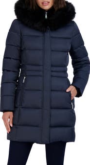 Tahari Dana Puffer Coat with Faux Fur Trim