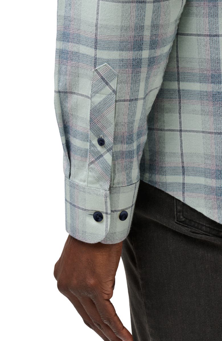 TravisMathew Cloud Plaid Flannel Button-Up Shirt, Alternate, color, Jadeite/Elderberry