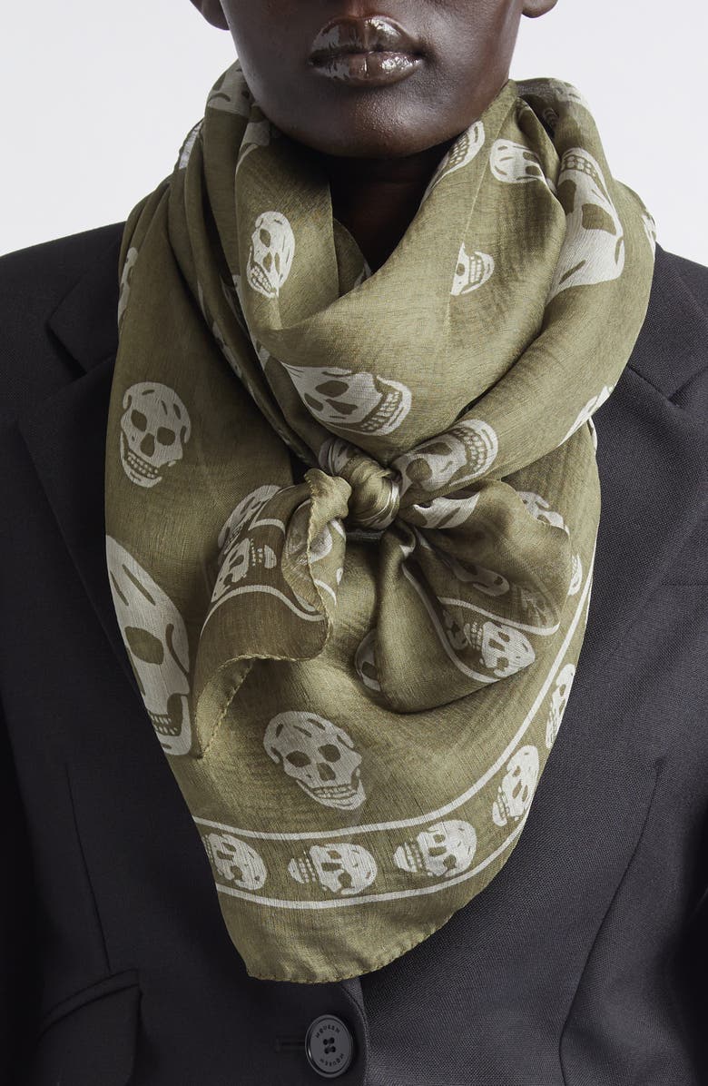 McQueen Skull Print Silk Scarf, Alternate, color,