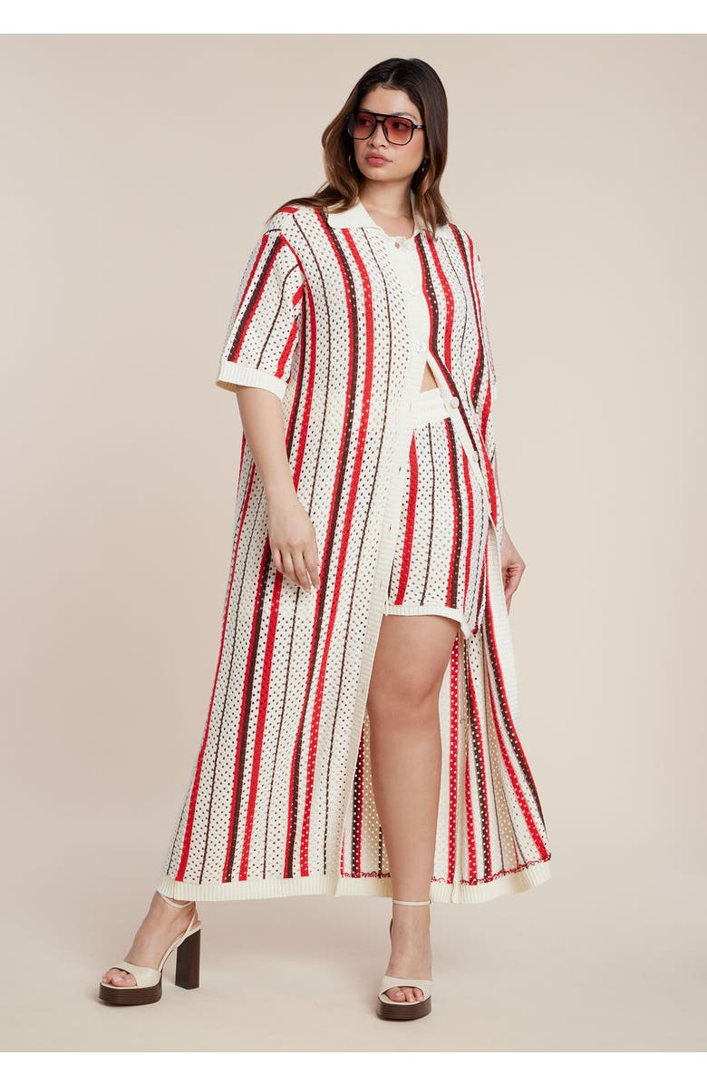 ELOQUII Striped Crochet Short, Alternate, color, Poppy Stripe