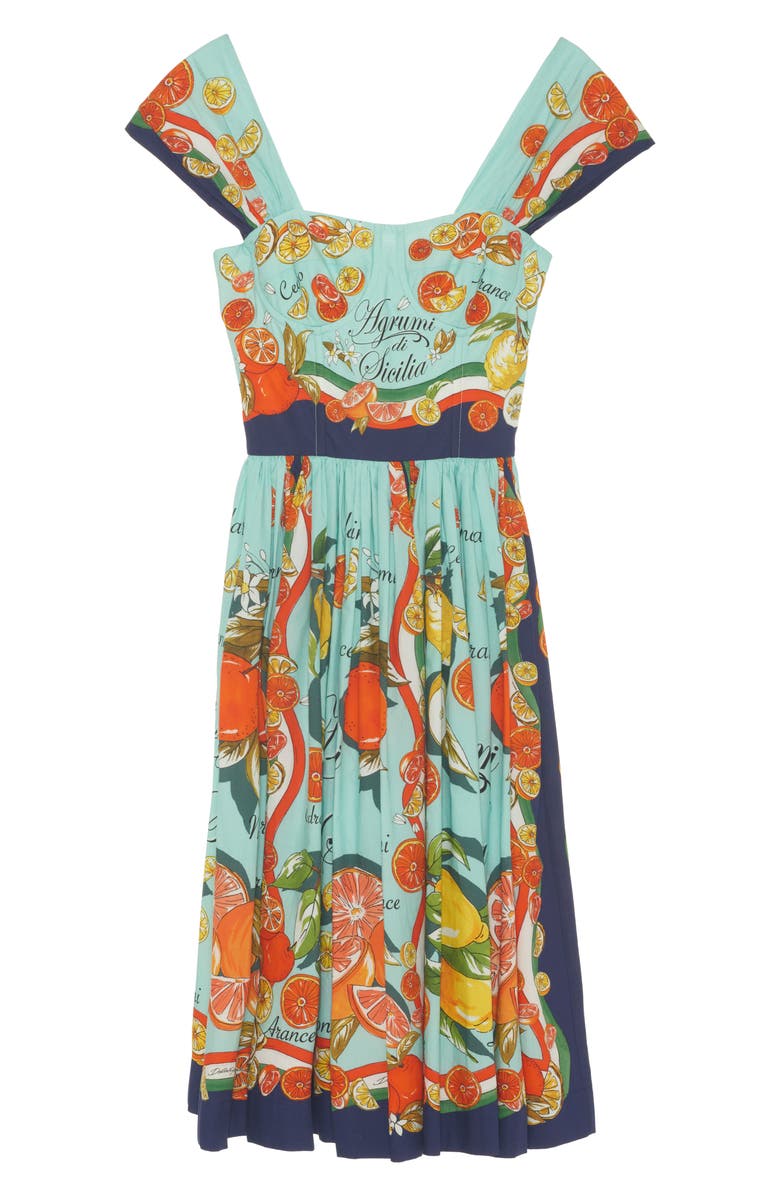 Dolce&Gabbana Agrumi di Sicilia Cotton Poplin Corset Dress, Alternate, color, Ht3un Agrumi F.turchese