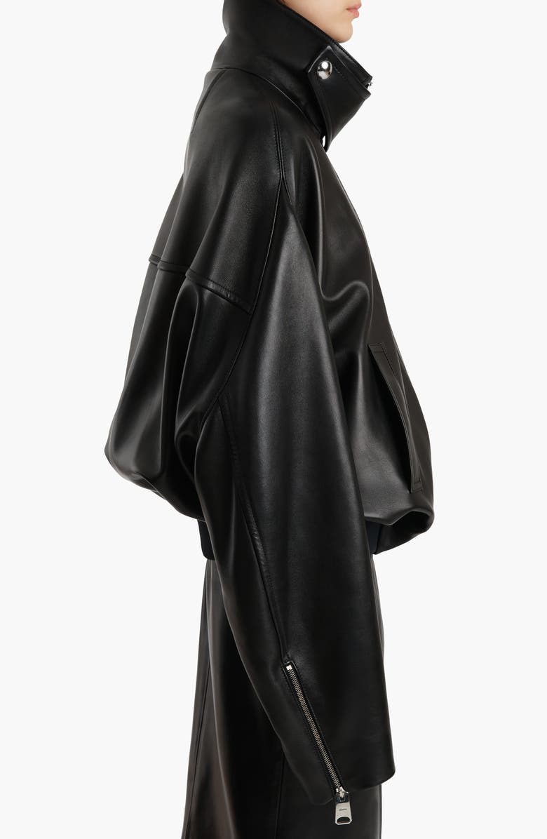 Khaite Hamett Leather Bomber Jacket, Alternate, color, Black