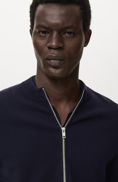Mango Crewneck Zip Cardigan In Blue