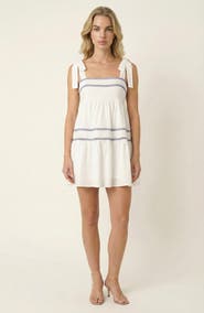 Modenaire Sleeveless Tiered Mini Dress with Embroidered Trim and Tie Straps