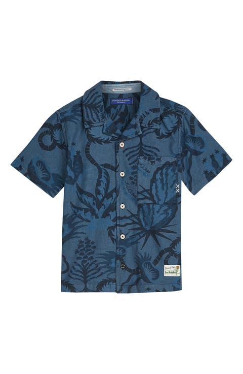 Kids' Floral Cotton Chambray Camp Shirt (Big Kid)