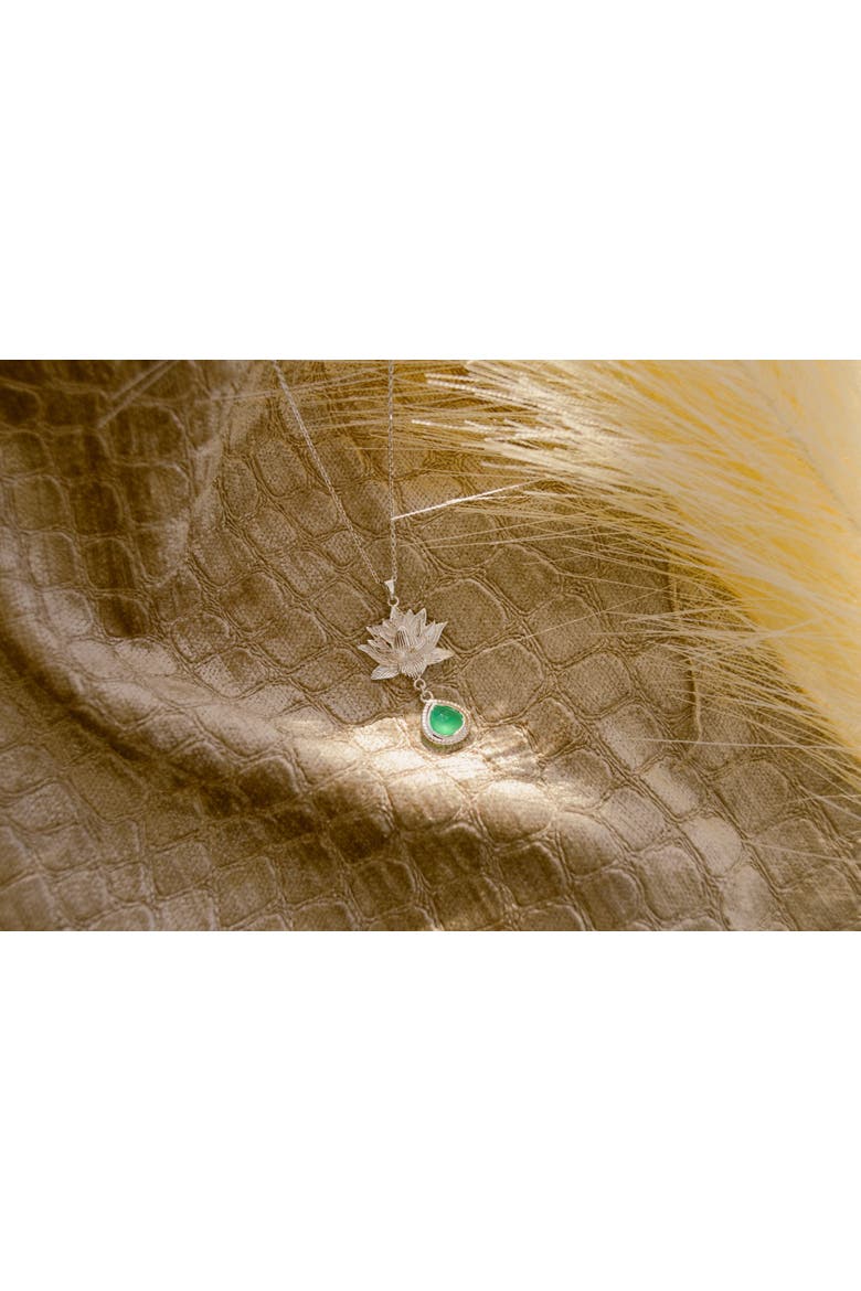Aura Cleansing Lotus Necklace with Green Agate in White Rhodium | Seen in Vanity Fair UK, Alternate, color, White