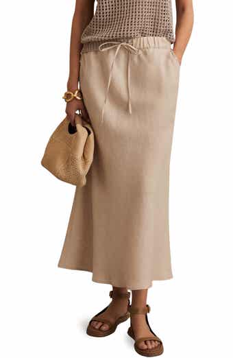 Reiss Roxi Drawstring Waist Linen Midi Skirt