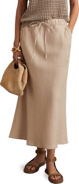 Reiss Roxi Drawstring Waist Linen Midi Skirt