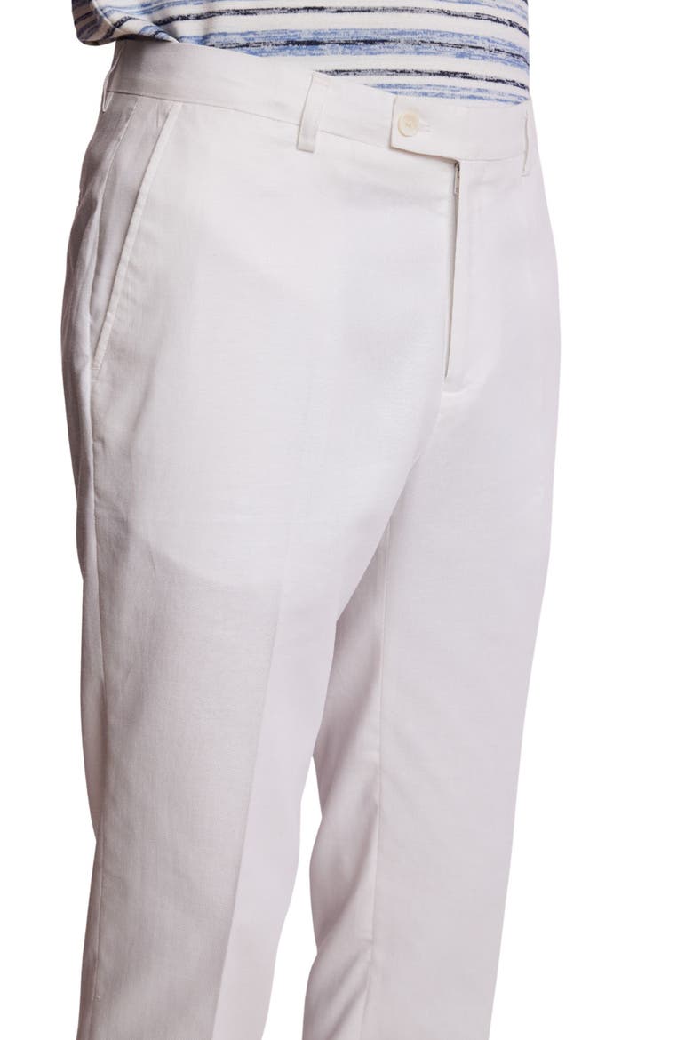 Downing Slim Flat Front Linen Blend Dress Pants, Alternate, color, WHITE LINEN
