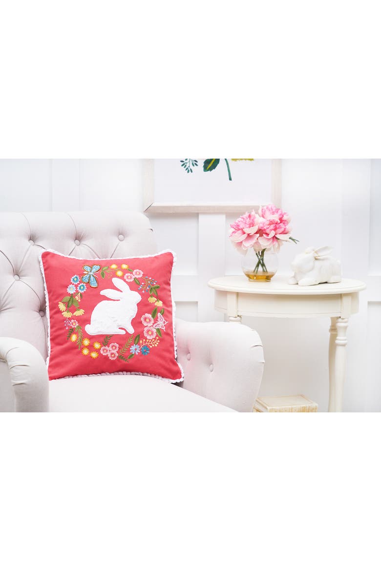 Spring Easter Bunny Silhouette & Wreath Accent Throw Pillow, 16" x 16", Alternate, color, Pink