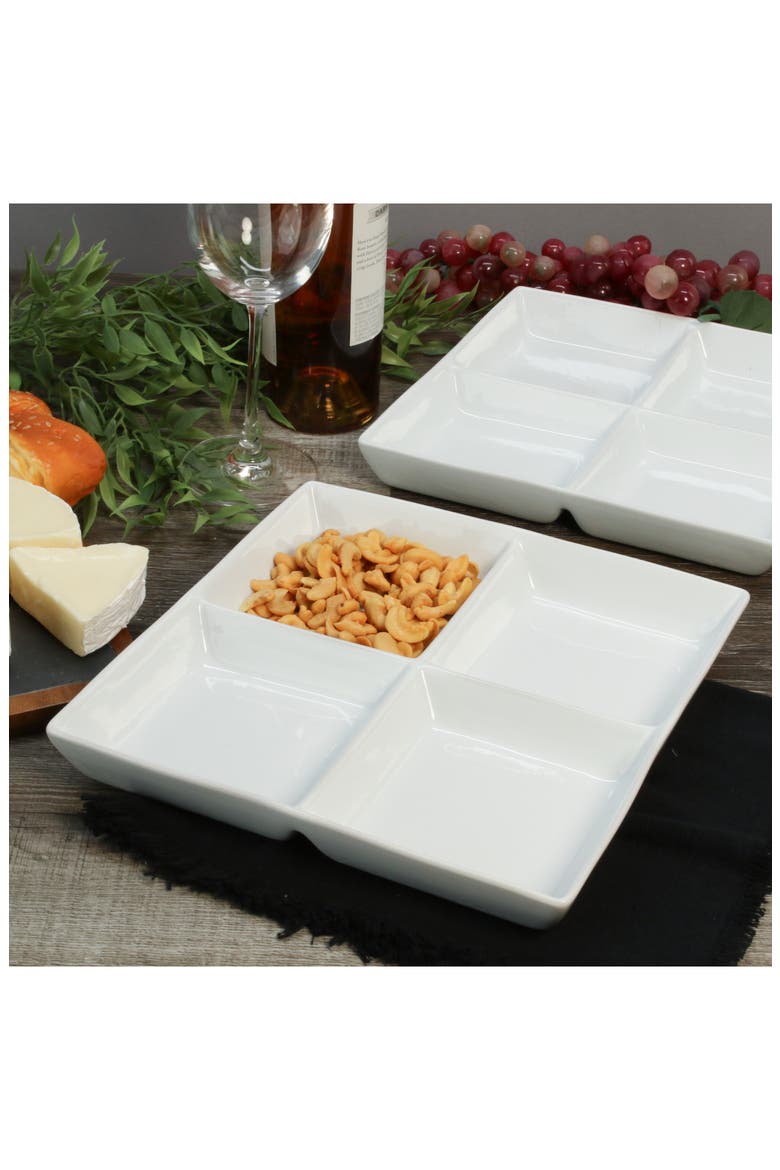 Set of 2 4-Compartment Serving Dishes, Alternate, color, WHITE