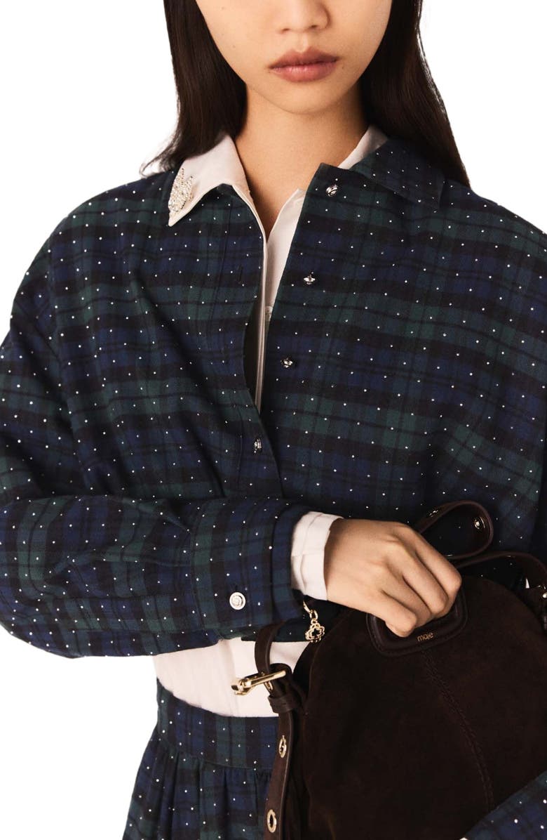 maje Checked rhinestone cropped shirt, Alternate, color, Blue / Green