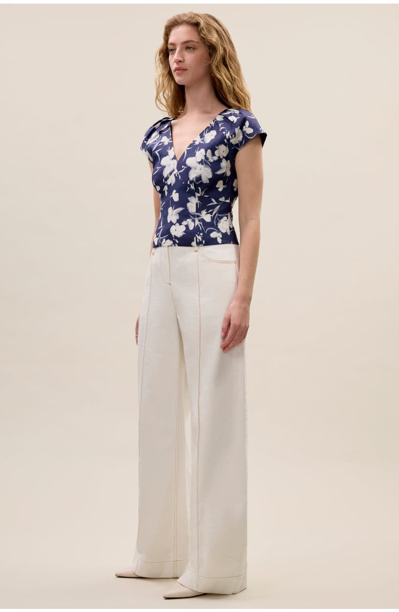 Rebecca Taylor Bea Linen Blouse, Alternate, color, Navy Combo