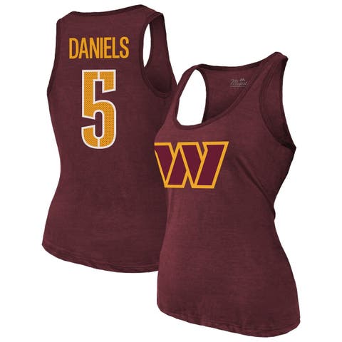Women's Majestic Threads Jayden Daniels Burgundy Washington Commanders Name & Number Tri-Blend Scoop Neck Tank Top