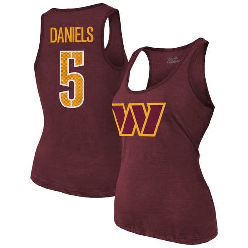 Majestic Threads Jayden Daniels Burgundy Washington Commanders Name & Number Tri-blend Scoop Neck Ta In Burgundy
