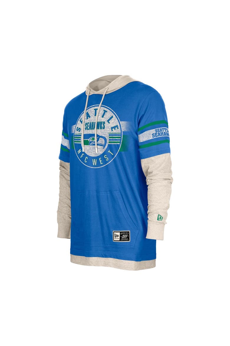 Men's New Era  Royal Seattle Seahawks Twofer Layered Long Sleeve Hoodie T-Shirt, Alternate, color, Royal