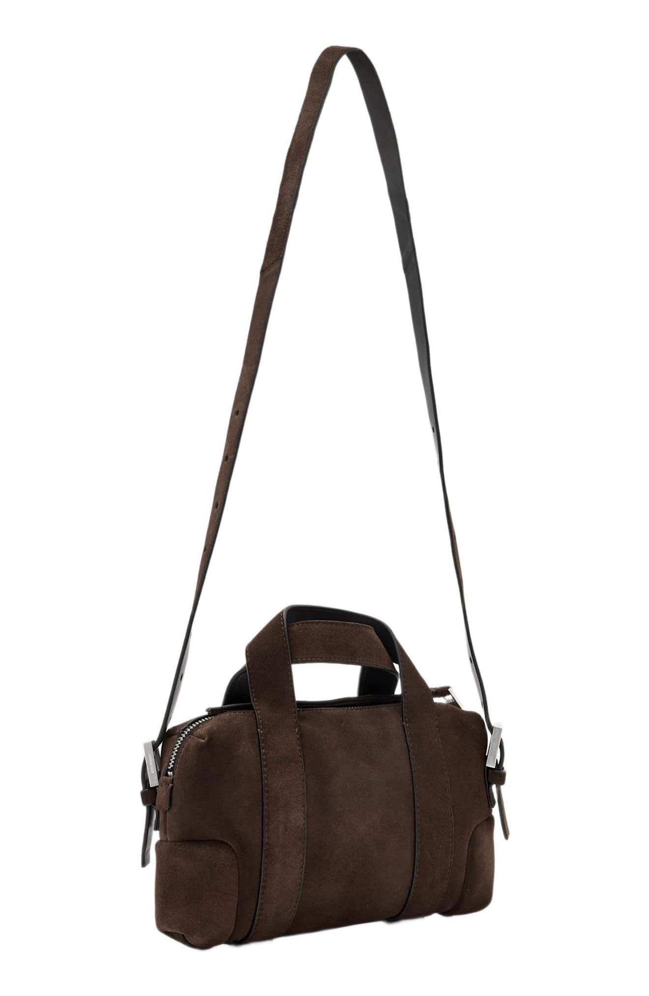 Ares Compact Suede Crossbody Bag, Alternate, color, FANGO BROWN