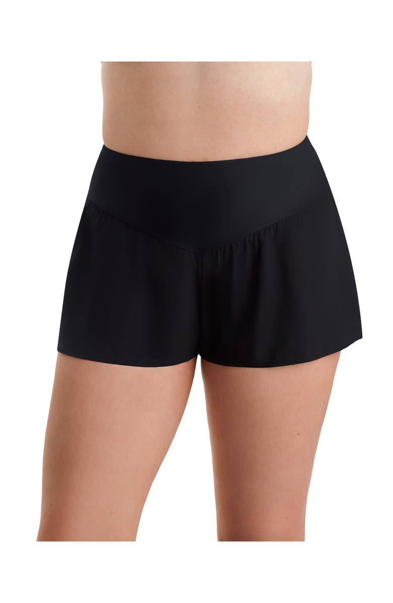 ShapeSolver Sport Vee Band Chlorine Resistant Flare Swim Short, Main, color, Black