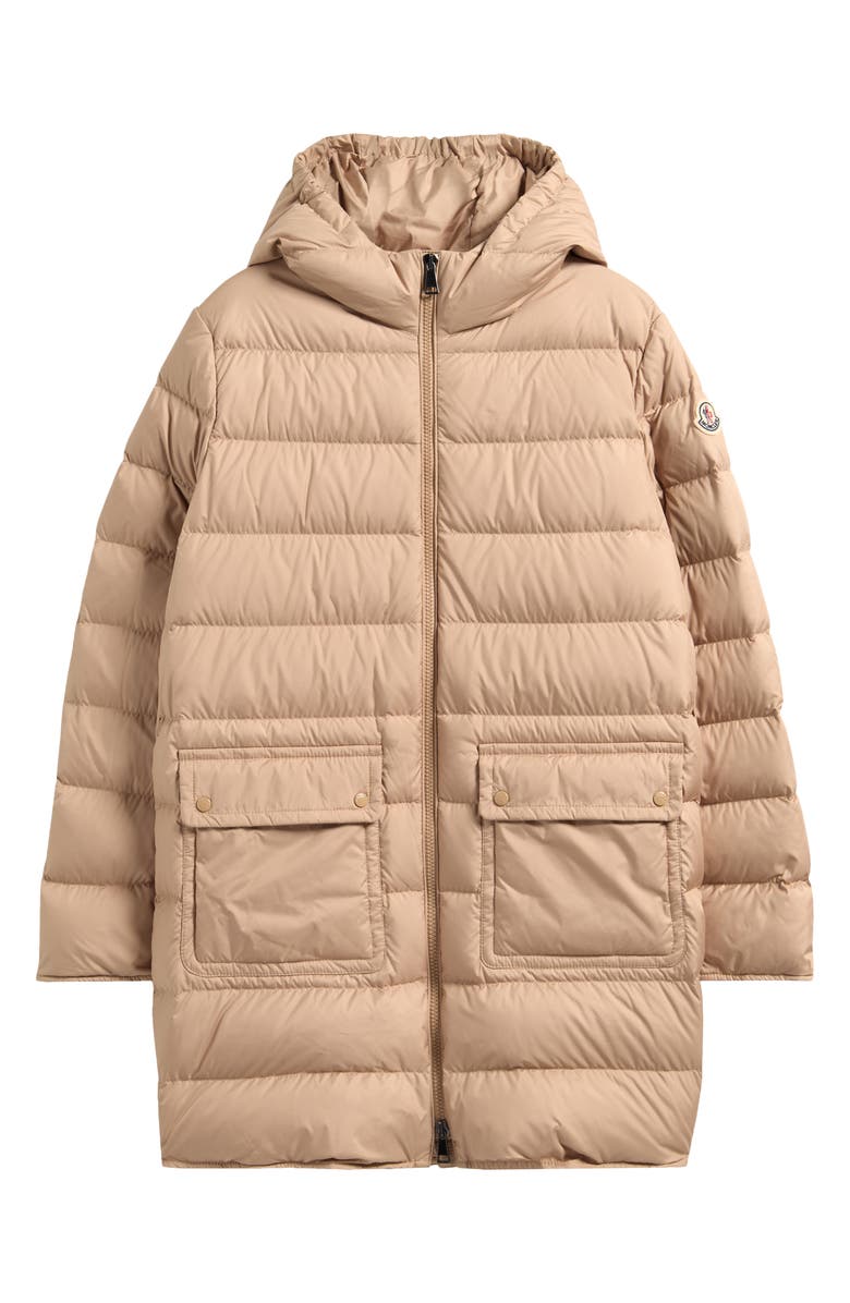 Moncler Kids' Pasenza Belted Hooded Down Coat, Main, color, Beige