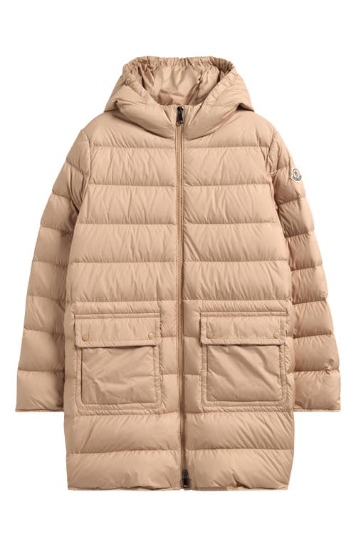 Moncler Kids' Pasenza Belted Hooded Down Coat In Neutral
