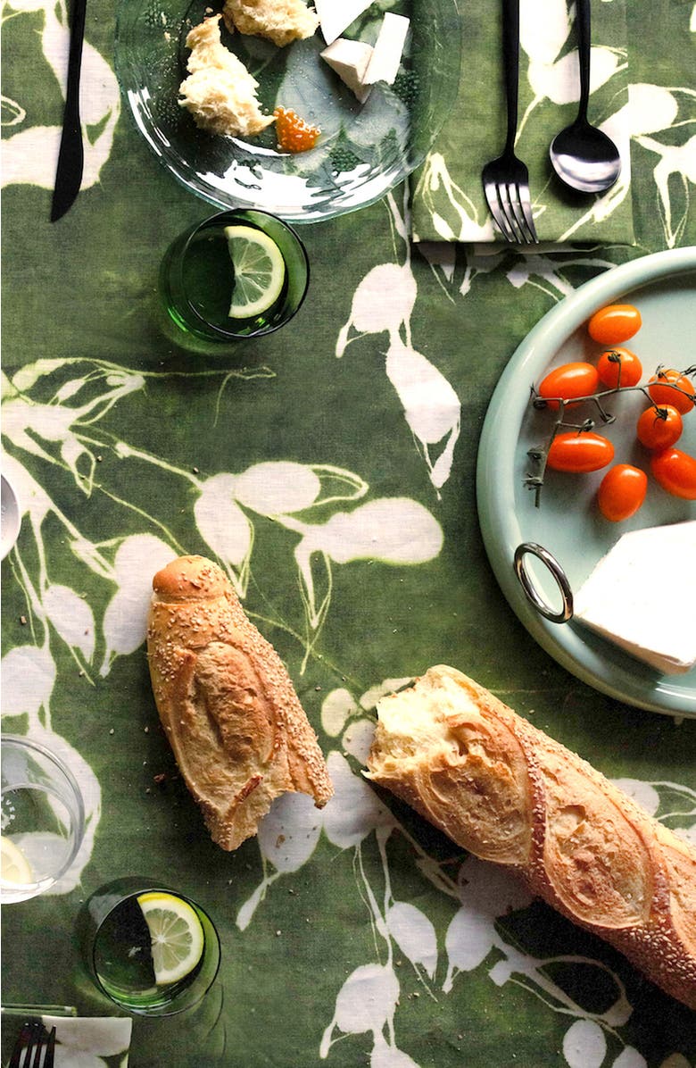 Goldie Home Porto Print in Olive Tablecloth, Alternate, color, Olive