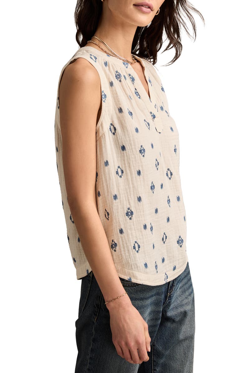 Lucky Brand Ikat Print Sleeveless Cotton Gauze Top, Alternate, color, Blue Geo