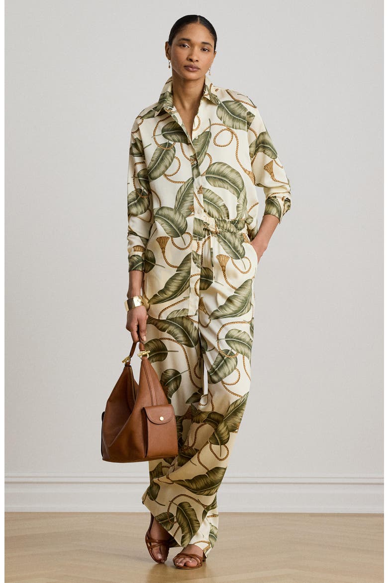 Palm Leaf & Rope Print Luxe Twill Drawstring Pants, Alternate, color, CREAM/ MULTI