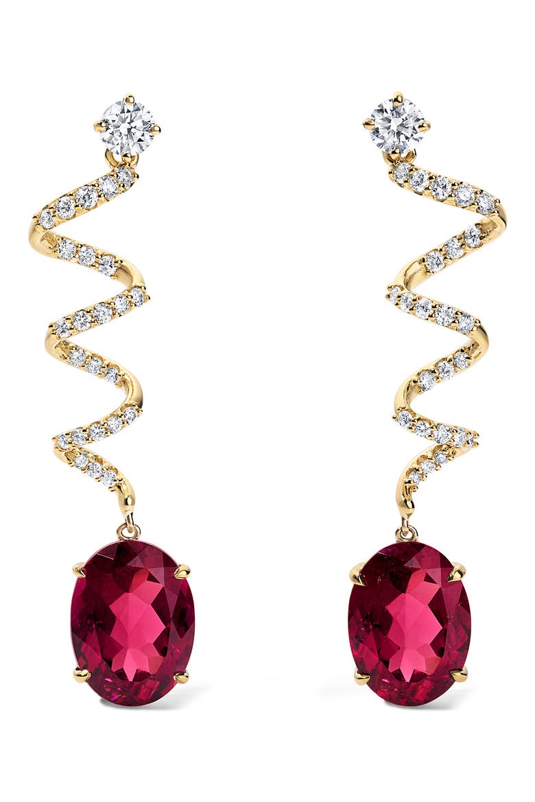 Rubellite & Diamond Spiral Drop Earrings, Alternate, color, 18K YELLOW GOLD