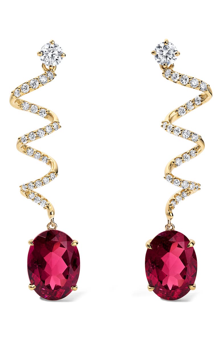Mindi Mond Rubellite & Diamond Spiral Drop Earrings, Alternate, color, 18K Yellow Gold