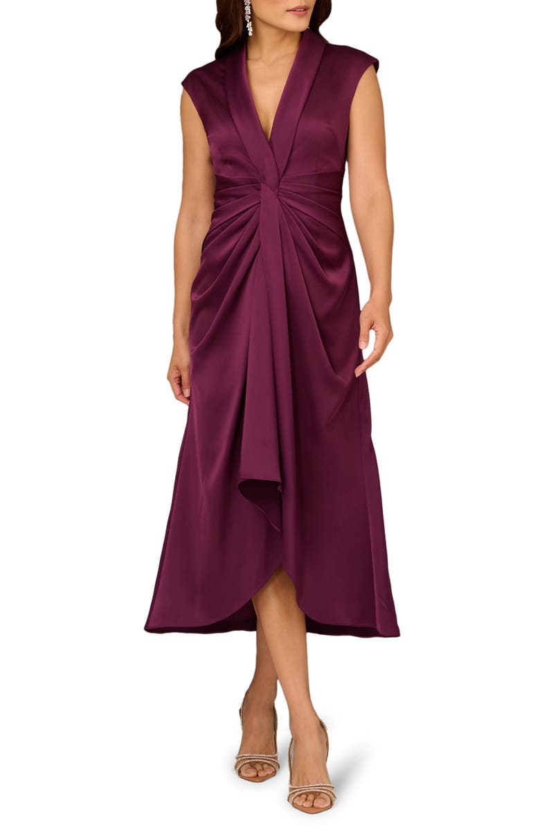 Aidan Mattox Crepe Back Satin Midi Dress, Main, color, Malbec