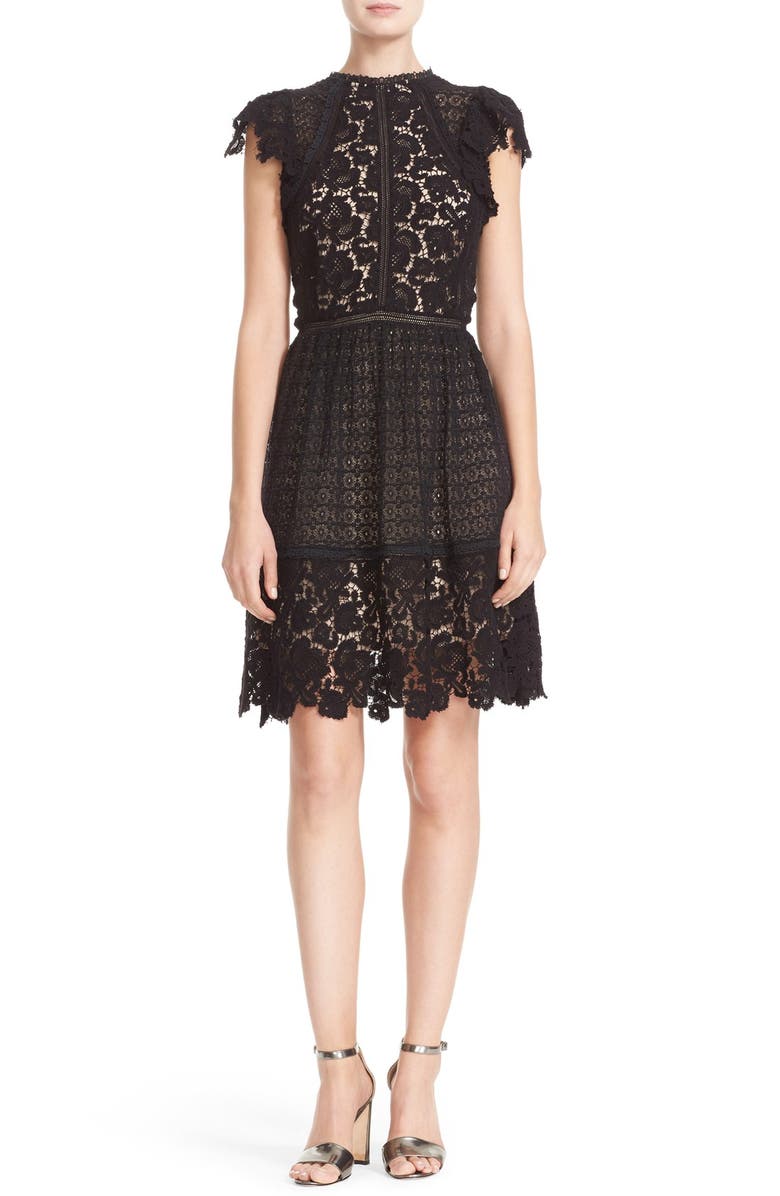 Rebecca Taylor Mix Lace A-Line Dress, Main, color,