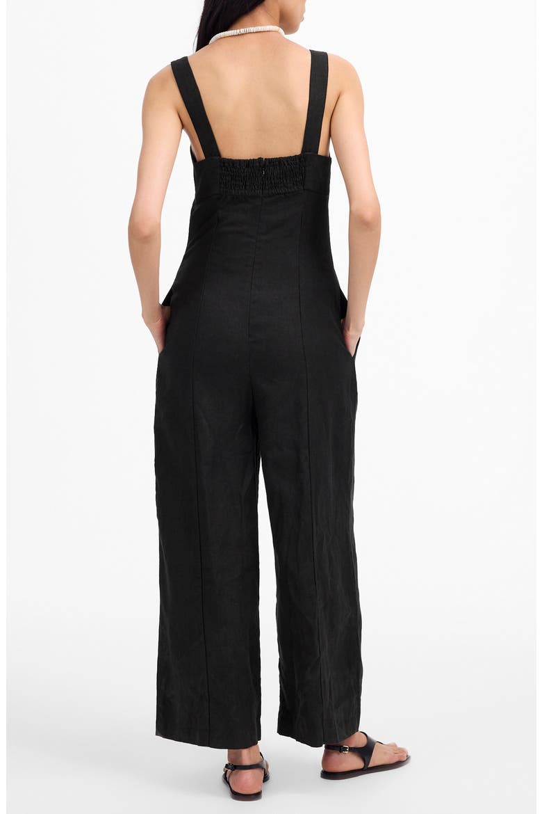 Square Neck Wide Leg Linen Jumpsuit, Alternate, color, JET BLACK