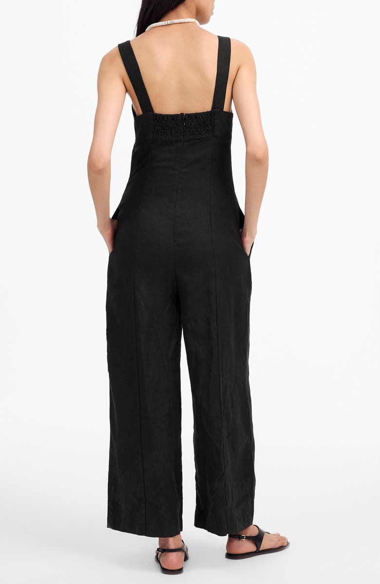 Madewell Square Neck Wide Leg Linen Jumpsuit, Alternate, color, Jet Black