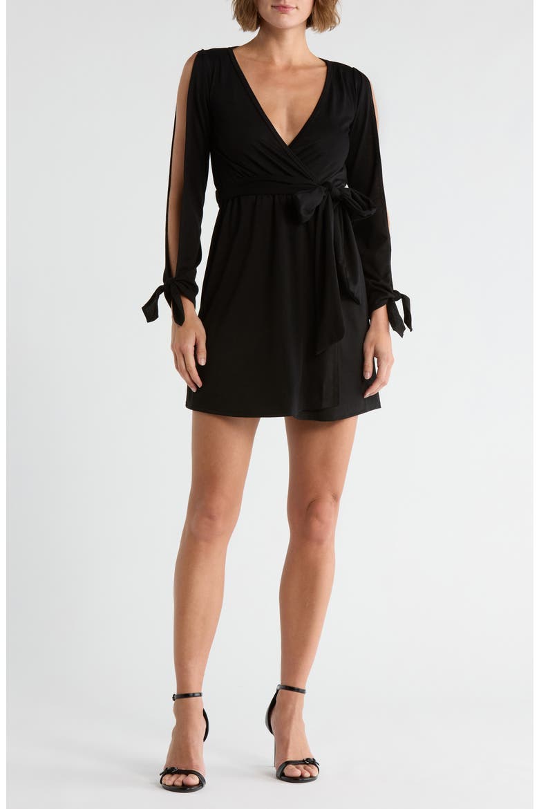 Long Sleeve Wrap Dress, Main, color, BLACK