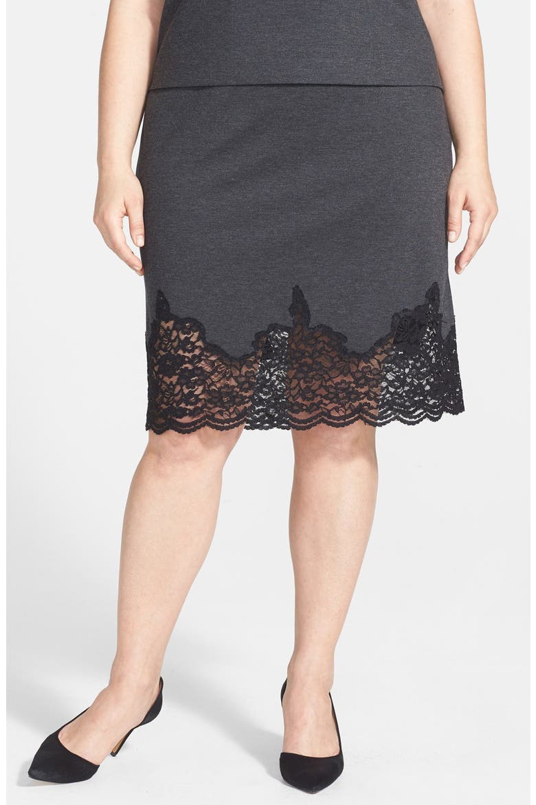 Lace Panel Pencil Skirt, Main, color, DARK HEATHER GREY