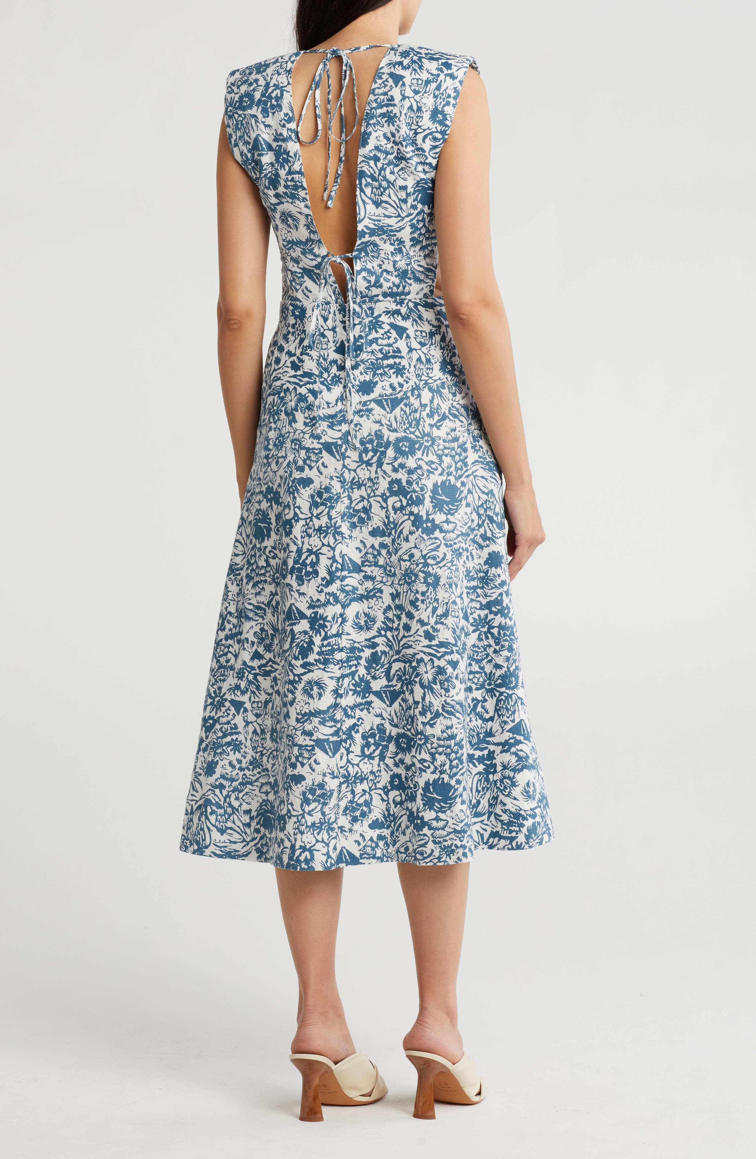 Ember Print Cutout Linen Midi Dress (Women) | Nordstromrack