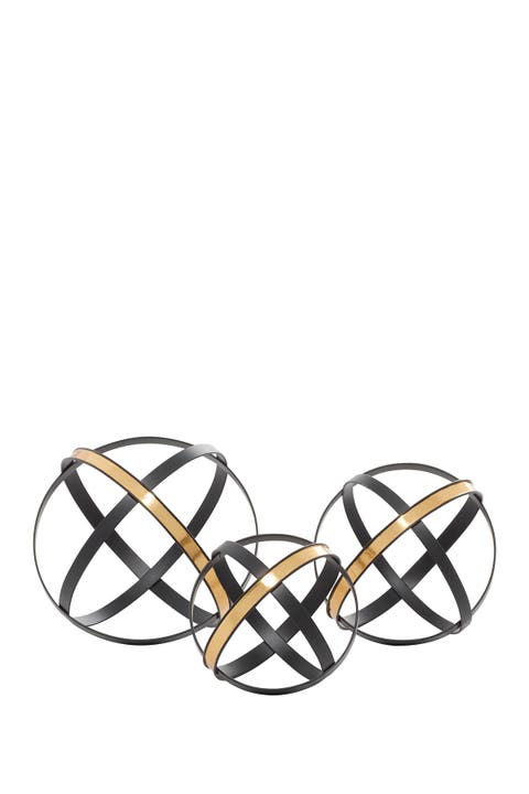 Black Metal Geometric Sculpture with Goldtone Accents - Set of 3